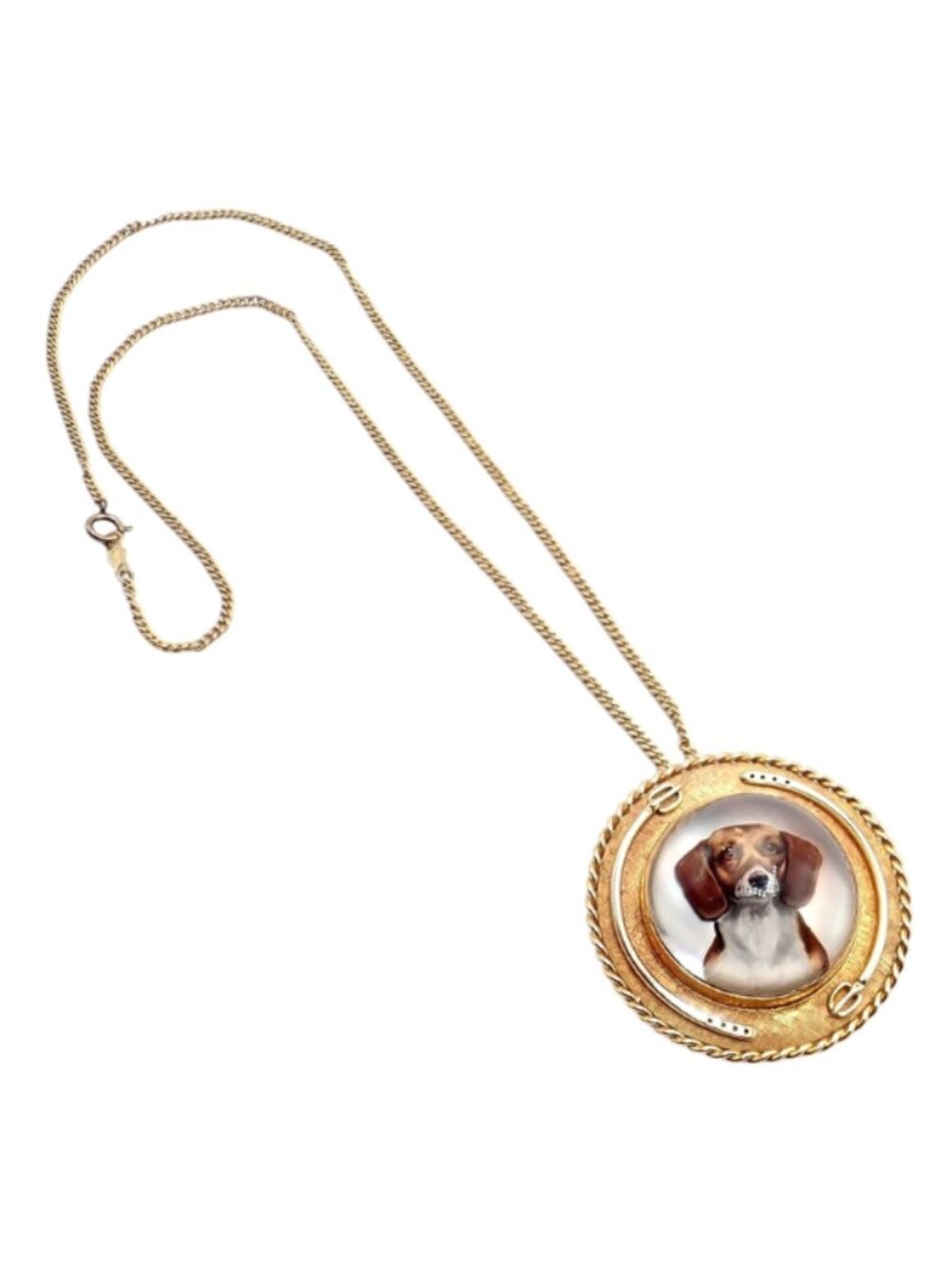 Vintage! Tiffany 14k Yellow Gold Essex Reverse Intaglio Dog Necklace Brooch